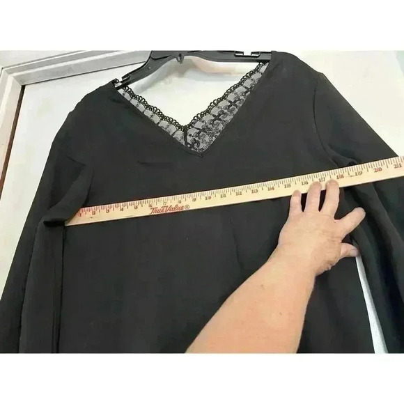 SHEIN Large Polyester Black Long Sleeve Shirt With Lace V Neck - Picture 9 of 9